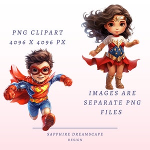 20 superhjältebarn clipart, högkvalitativa transparenta PNG-bilder, omedelbar nedladdning, kommersiellt bruk - barnhjältar clipart, superkid illustration bild 2
