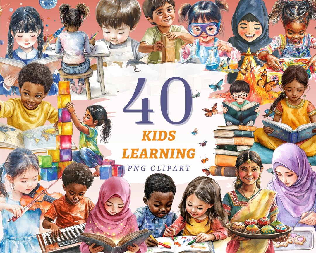 40 Kids Learning Clipart Bundle, Educational Children Illustrations for ...