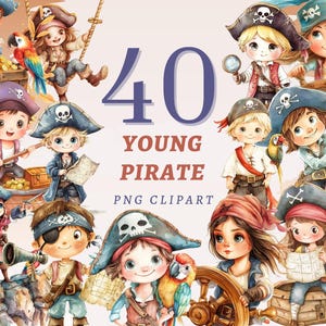 40 junge Piraten Clipart, hohe Qualität transparente PNGs, sofortiger Download, kommerzielle Nutzung - Kinderzimmer Piraten, Abenteuer auf See Illustrationen