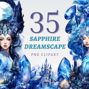 35 Sapphire Dreamscape Clipart, Wysokiej Jakości Przezroczyste PNG, Natychmiastowe Pobieranie, Użytkowanie Komercyjne - Mystical Blue art, Gemstone World Prints
