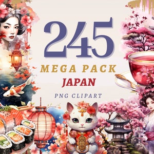 245 個の日本クリップアート メガパック、高品質の透明な PNG、即時ダウンロード、商用利用 - 日本のイラスト、アジアのアートワーク バンドル