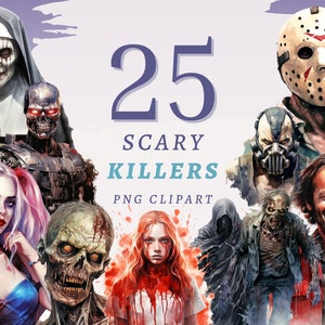 25 clipart spaventosi assassini, PNG trasparenti di alta qualità, download istantaneo, uso commerciale - Illustrazioni spettrali, pacchetto png Cattivi ragazzi