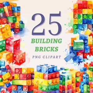 25 cliparts de briques de construction, PNG transparents de haute qualité, téléchargement immédiat, usage commercial - images de blocs ludiques, graphiques de jouets pour enfants