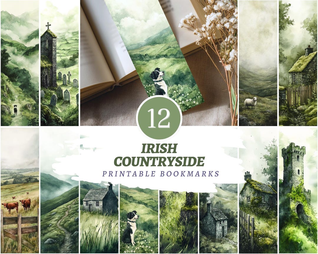 Irish Countryside Bookmarks, Cottage Landscape Page Marker Printable - Etsy