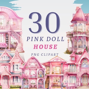 30 clipart casa delle bambole rosa, PNG trasparenti di alta qualità, download istantaneo, uso commerciale - png case in miniatura, set di miniature delle case delle bambole