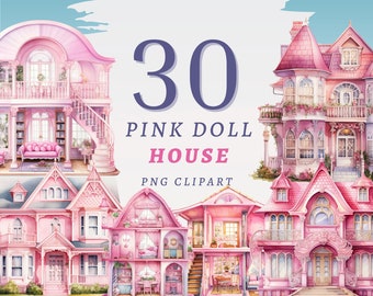 30 Rosa Puppenhaus Clipart, hochwertige transparente PNGs, Sofort Download, kommerzielle Nutzung - Miniature Homes png, Dollhouse Miniatures Set