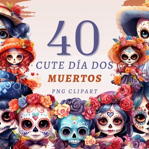 40 clipart fofo do Día dos Muertos, PNGs transparentes de alta qualidade, download instantâneo, uso comercial - Mariachi Kid, Little Catrina png imprime