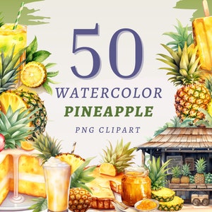 50 cliparts aquarelle ananas, PNG transparents de haute qualité, téléchargement immédiat, usage Commercial - Boho ananas, fruits png, clipart fruits
