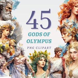 45 dieux de l'Olympe des cliparts, PNG transparents de haute qualité, téléchargement immédiat, usage commercial - impression de la mythologie grecque, ensemble Poséidon Zeus Hadès