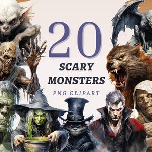 20 Untote Monster Clipart, hohe Qualität transparente PNGs, Sofort Download, kommerzielle Nutzung - Untote Zombies Kunst, gruselige Kreaturen zum Ausdrucken