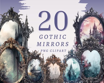 20 Gothic Spiegel Clipart, hochwertige transparente PNGs, sofortiger Download, kommerzielle Nutzung - Scrapbooking, Halloween-Einladungen, Kartenherstellung