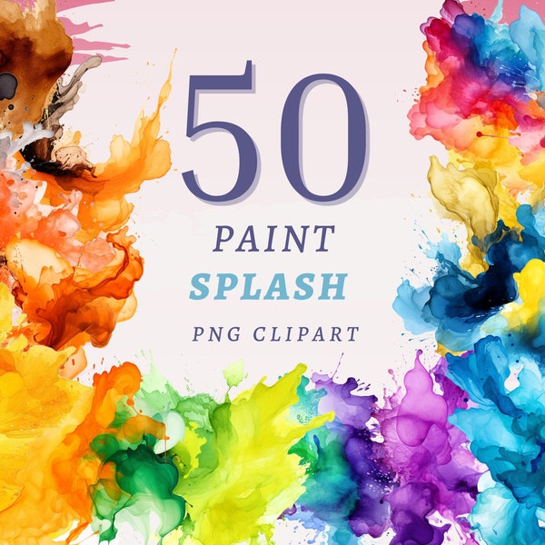 50 imágenes prediseñadas de salpicaduras de pintura, PNG transparentes de alta calidad, descarga instantánea, uso comercial - salpicaduras de acuarela, imprimibles de salpicaduras de colores