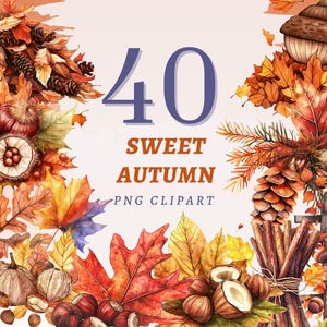40 dolci clipart autunnali, PNG trasparenti di alta qualità, download immediato, uso commerciale - opere d'arte Cozy Leaf, progetti di paesaggi autunnali