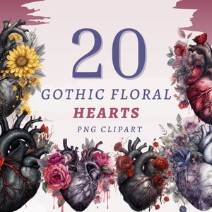 20 Gothic Floral Heart Clipart, High Quality Transparent PNGs, Instant Download, Commercial Use - Anatomical Valentine Illustrations