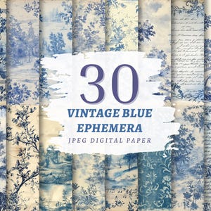 papier numérique éphémère bleu vintage, feuilles de collage anciennes, fichiers JPG de haute qualité, téléchargement immédiat, usage commercial, documents à imprimer en arrière-plan vieilli
