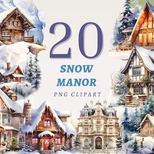 20 Snow Manor Clipart, Wysokiej Jakości Przezroczyste PNG, Natychmiastowe Pobieranie, Użytek Komercyjny - Przytulny Dom do Wydrukowania, Dzieła Sztuki Xmas Cottage
