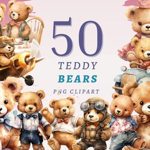 50 clipart de ursinhos de pelúcia, PNGs transparentes de alta qualidade, download instantâneo, uso comercial - pacote TeddyBear png, impressões artísticas de chá de bebê