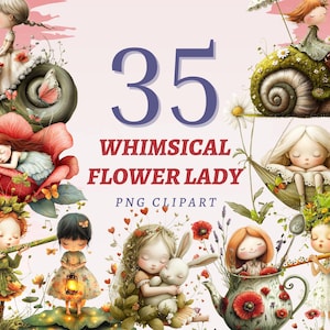 35 grillige bloem dame clipart bloemen kinderkamer meisje illustratie digitale sprookjesachtige kunstwerken voor junk journaling doodles plakboekelementen