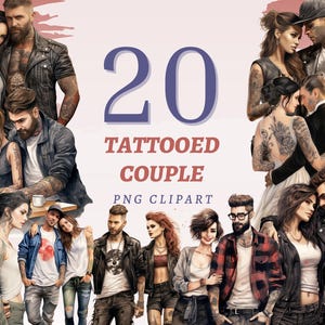 20 getatoeëerd paar clipart, hoge kwaliteit transparante png's, instant download, commercieel gebruik - Body Artist artwork set, Cool Lovers-ontwerpen