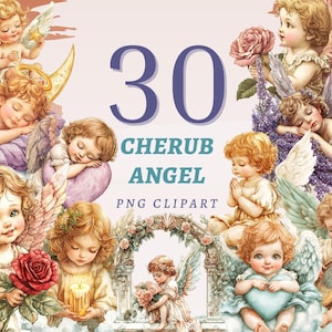 30 Cherub Angels clipart, hoge kwaliteit transparante png's, instant download, commercieel gebruik - spirituele figuren artwork, vintage Cupido ontwerpen