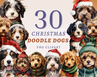 30 Christmas Doodle Dogs Clipart, High Quality Transparent PNGs, Instant Download, Commercial Use - Xmas Pets Bundle, Doodle Dog Printables