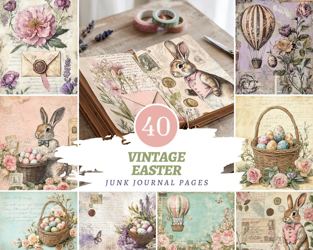Vintage Easter Junk Journal Pages, Whimsical Spring Ephemera, Digital ...