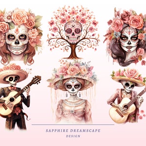 40 pastellfärgade Día de Los Muertos Clipart, högkvalitativa transparenta PNG-bilder, omedelbar nedladdning, kommersiell användning - Day of the dead-paket, boho-tryck bild 5