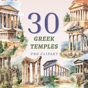 30 Clipart di templi greci, PNG trasparenti di alta qualità, download immediato, uso commerciale - set di opere d'arte del Partenone, stampe di rovine della Grecia