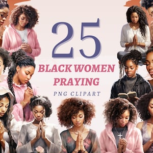 25 femmes noires priant des cliparts, PNG transparents de haute qualité, téléchargement immédiat, usage commercial - impressions fille spirituelle, religieux imprimable