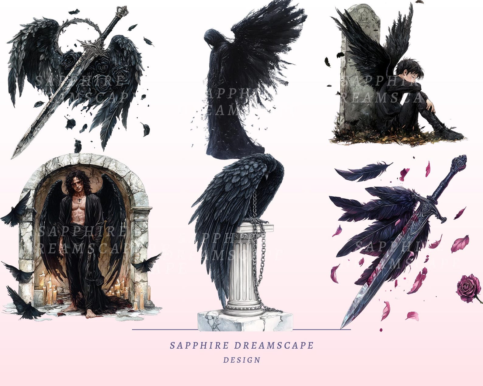 30 Dark Fallen Angel Clipart Gothic Character Illustration Winged ...