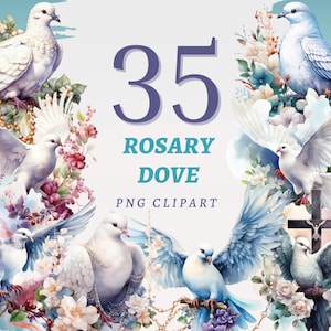 35 Imágenes Prediseñadas de Paloma del Rosario, PNG transparentes de alta calidad, descarga instantánea, uso comercial - ilustraciones religiosas, imprimibles de pájaros blancos