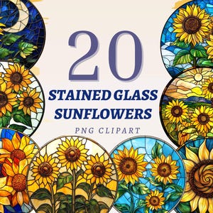 20 Stained Glass Sunflowers Clipart, High Quality Transparent PNGs, Instant Download, Commercial Use - Nature art, Beautiful Flowers design