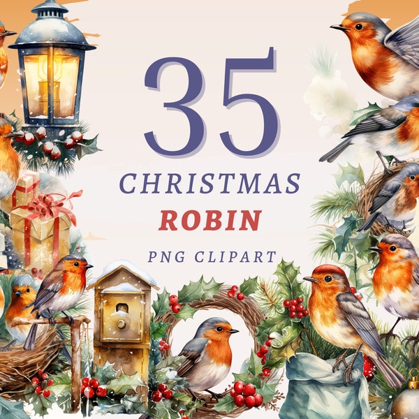 35 Christmas Robin Clipart, High Quality Transparent PNGs, Instant Download, Commercial Use - Feathered Friends bundle, Winter Birds png set