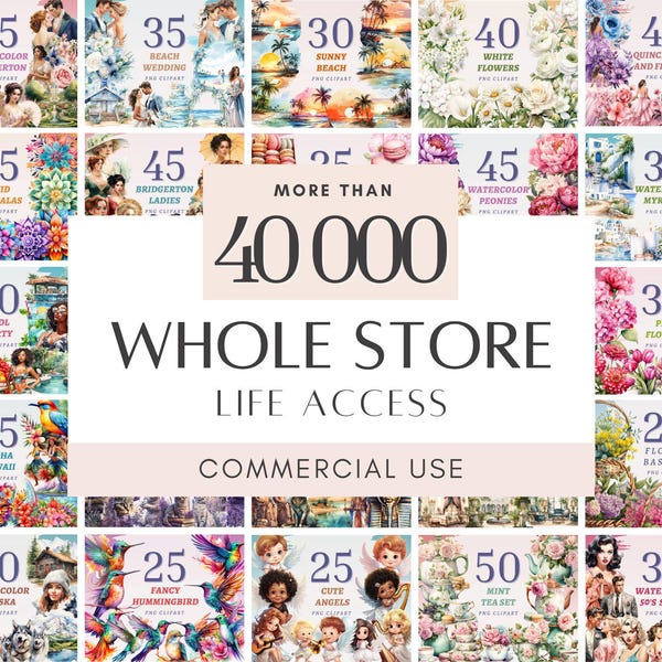 Whole Shop Unlimited Clipart PNG Bundle - Lifetime Access to 40.000+ Cliparts - Full Commercial Use - Mega Art Package - Entire Store Pack