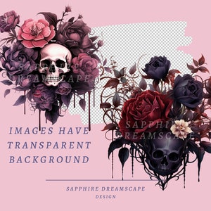 40 Gothic Floral Clipart, High Quality Transparent PNGs, Instant Download, Commercial Use - Dark Flowers set, Black Florals png printables image 3