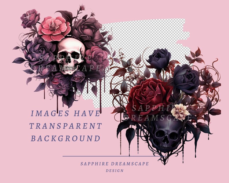 40 Gothic Floral Clipart, High Quality Transparent PNGs, Instant Download, Commercial Use - Dark Flowers set, Black Florals png printables image 3