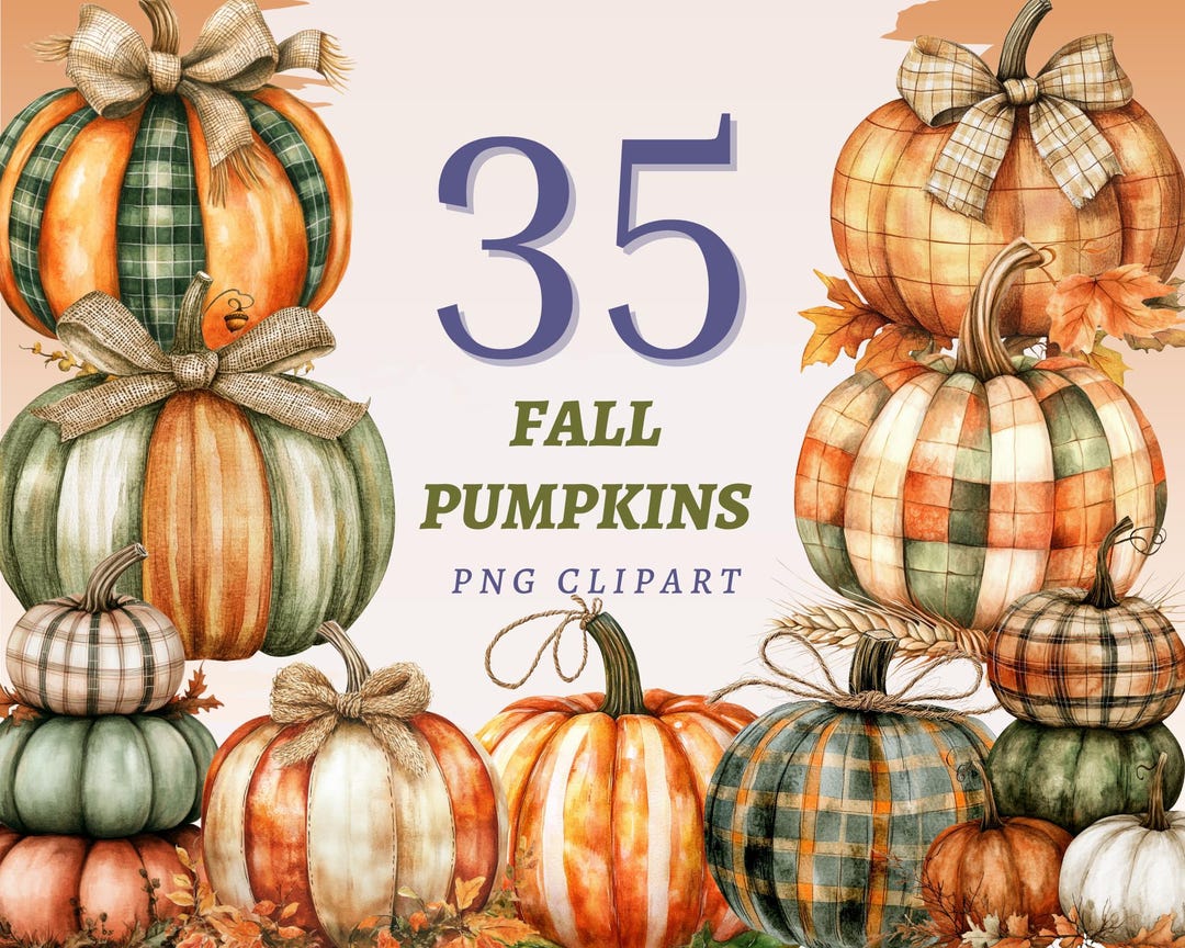 35 Fall Pumpkin Watercolor Clipart Rustic Autumn Harvest PNG Cute ...