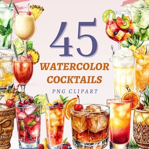 45 aquarel cocktails clipart drankje illustratie bundel zomer mojito caipirinha afdrukbare artwork happy hour bar grafische png-decoratie