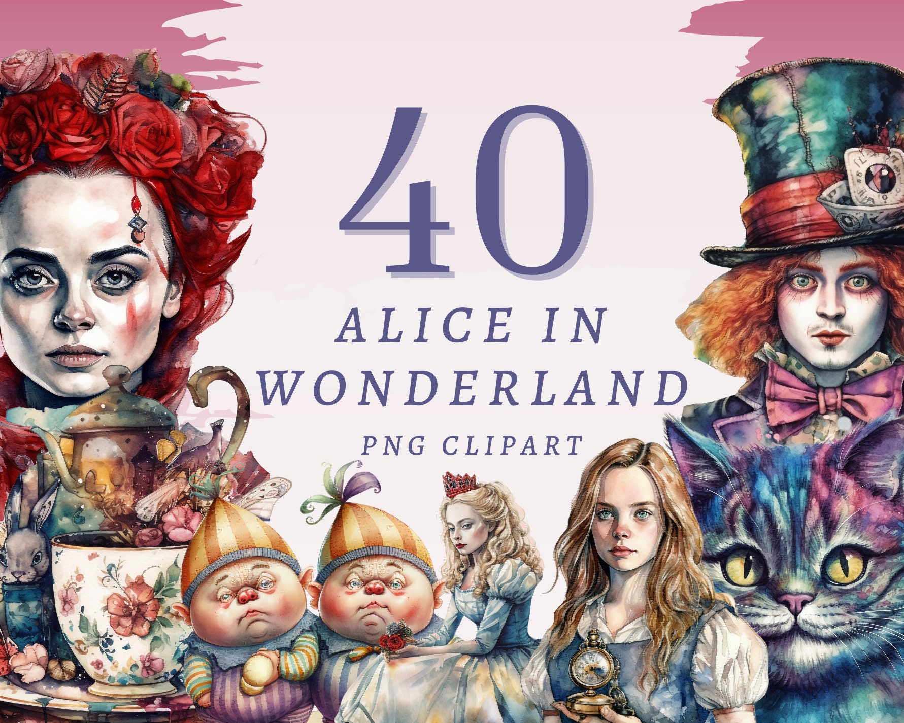 40 Alice in Wonderland Clipart, High Quality Transparent PNGs with Instant Download, Commercial Use - Unique Art for Crafters & Designers