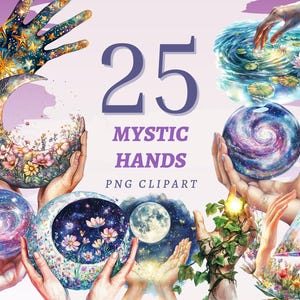 25 illustrations de clipart mains mystiques symbole céleste divin pour art spirituel, prières, décoration rituelle, journaux et projets de conception sacrée