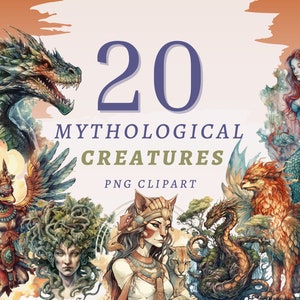 20 créatures mythologiques Clipart, PNG transparents de haute qualité, téléchargement immédiat, utilisation commerciale - mythologie antique, conception de la mythologie