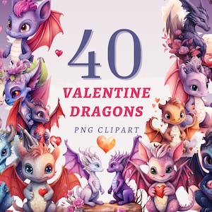 40 Dragones de San Valentín, imágenes PNG transparentes de alta calidad con descarga instantánea, uso comercial - Criatura fantástica, dragón de San Valentín