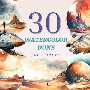 30 imágenes prediseñadas de dunas de acuarela, PNG transparentes de alta calidad, descarga instantánea, uso comercial - Arte inspirado en películas, conjunto de dunas de arena imprimible