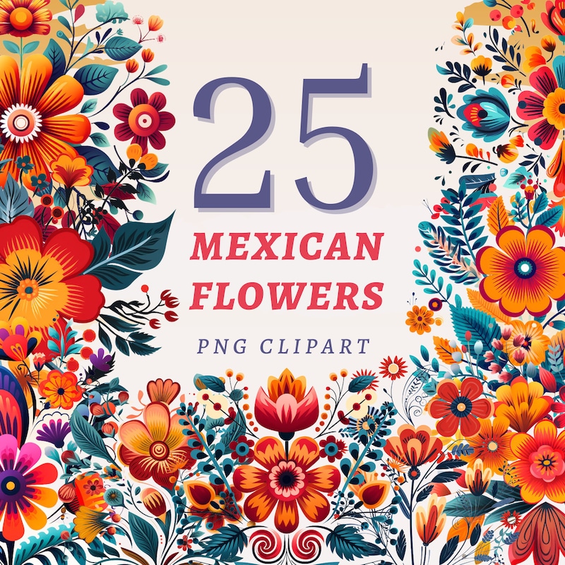 Mexican Flowers Clipart - Etsy