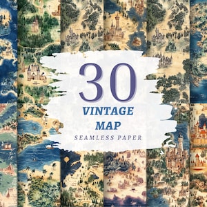 Bundle de cliparts carte fantastique aquarelle art du trésor livres d'histoires pour enfants jeux de RPG, téléchargement immédiat pour décoration murale modèle sans couture