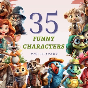 35 lustige Charaktere Clipart, hochwertige transparente PNGs, sofortiger Download, kommerzielle Nutzung - Zeichentrickfiguren designs, Goofy Figur Kunst