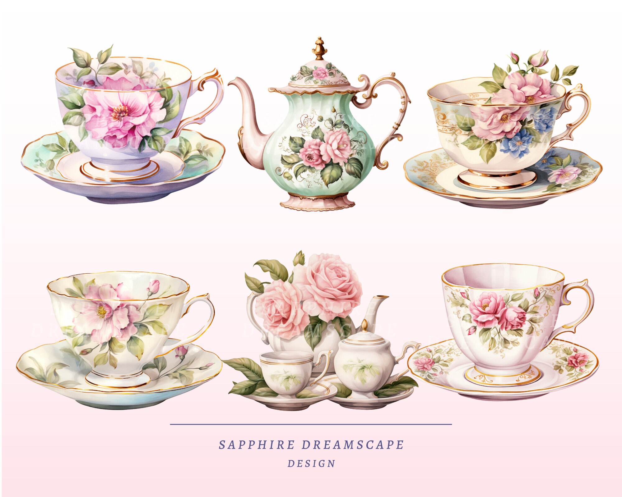 50 Vintage Tea Set Clipart, High Quality Transparent Pngs, Instant ...