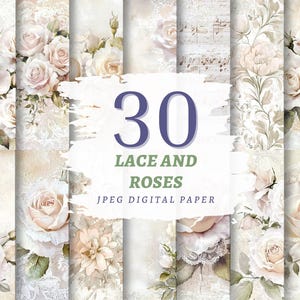 Lace and Roses Digital Paper Set, Floral Watercolor Scrapbook Paper, Decoupage Papers, Scrapbook Paper, Printable Paper, Digital Download