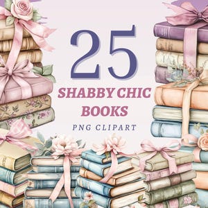25 livres shabby chic, clipart aquarelle cottage pastel, impression florale rétro pour kit d'images de scrapbooking téléchargement immédiat travaux manuels numériques