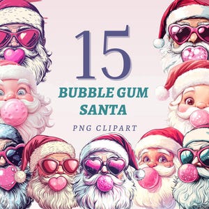 15 Clipart père Noël bubble-gum, PNG transparents de haute qualité, téléchargement immédiat, usage commercial - art style Noël, Saint-Valentin Noël imprimable